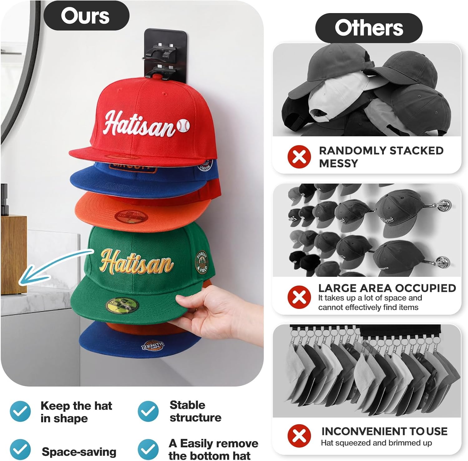 Livhil 2-Pack Detachable DIY Hat Organizer, Black photo 3