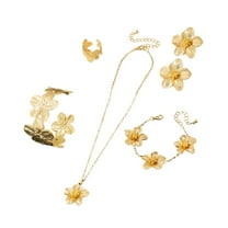 geerera Vintage Gold Flower Pendant Necklace Bracelet Ring Earrings 5 Pcs High Feeling Jewelry Set Jewelry Dress Up Wearables
