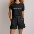 thumbnail image 2 of LIIPEE Girls Outfit Sets Casual Summer Loose Fit Fashion Heart Printed Crew Neck Short Sleeve Tee Tops Shorts 2 Piece Set Kids Children Comfortable Breathable Cute Daily Clothing,Black,13-14 Years, 2 of 4