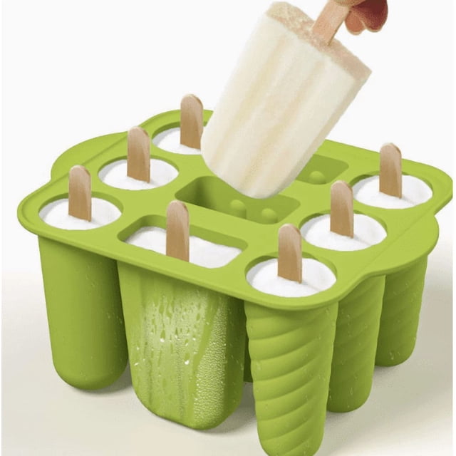 Tong 9 Cavity Popsicles Silicone Popsicle Popsicle Maker Reusable Homemade Ice Easy Release Ice For Kids Adult DIY Ice (Green)