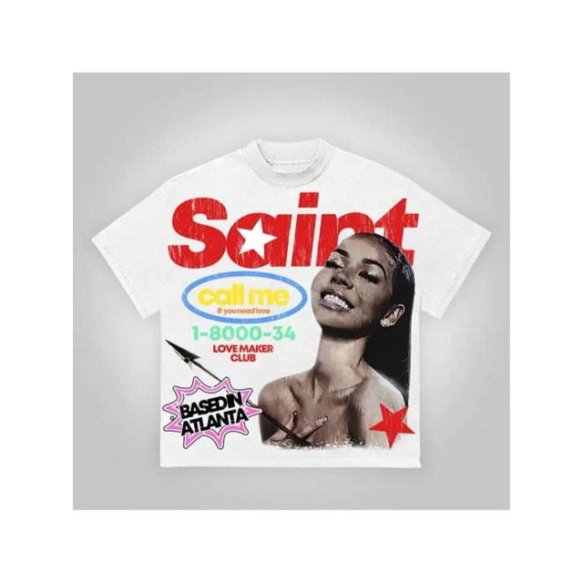 Camiseta de algodón con cuello redondo y manga corta estampada, estilo retrato callejero, unisex, estilo hip-hop Y2K, ideal para deportes casuales.