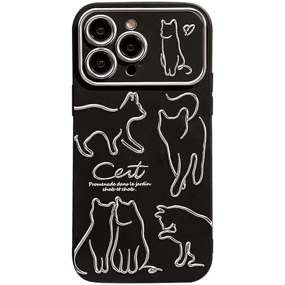 Designed for iPhone Case,Luxury Electroplated Cat Shape Line Large View Camera Lens Protection Shockproof Cover Phone Case (iPhone 14 Pro,Black)