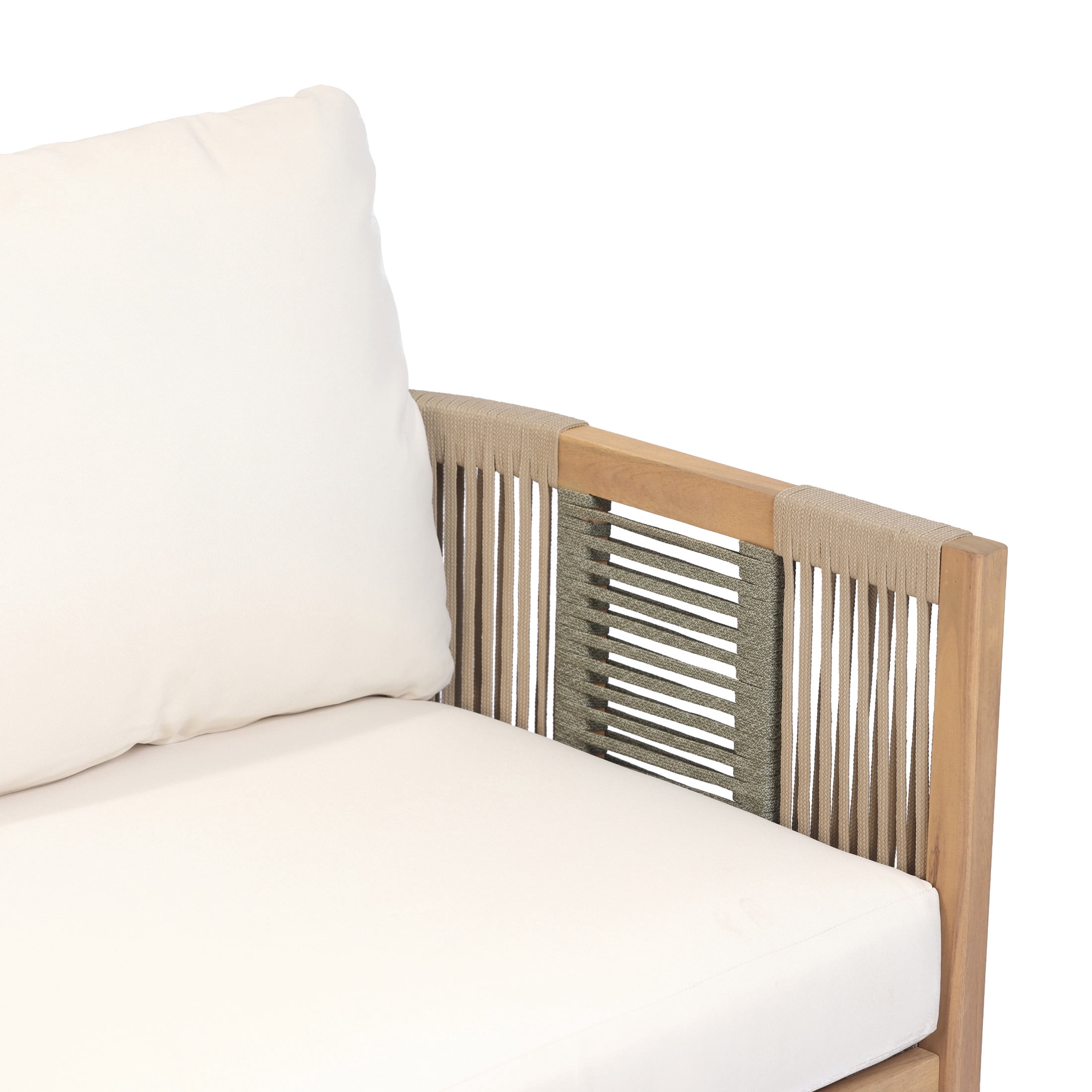 Christopher Knight Home Boho Outdoor Wood Loveseat and Coffee Table Set with Rope Accents, Teak+Beige