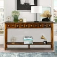 thumbnail image 4 of Wood Long Console Table, Home Sofa Table with 4 Drawers, Buffet Sideboard Desk w/Bottom Shelf, Retro Tall Console Table Accent Table for Entryway, Espresso, 144lbs, S9824, 4 of 9
