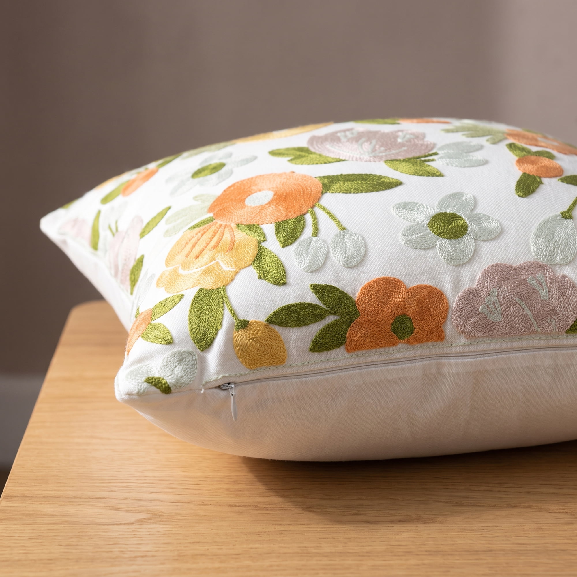 Unique Bargains Cotton 3D Embroidered Throw Pillow Cushion Cover Orange Floral 18" x 18"