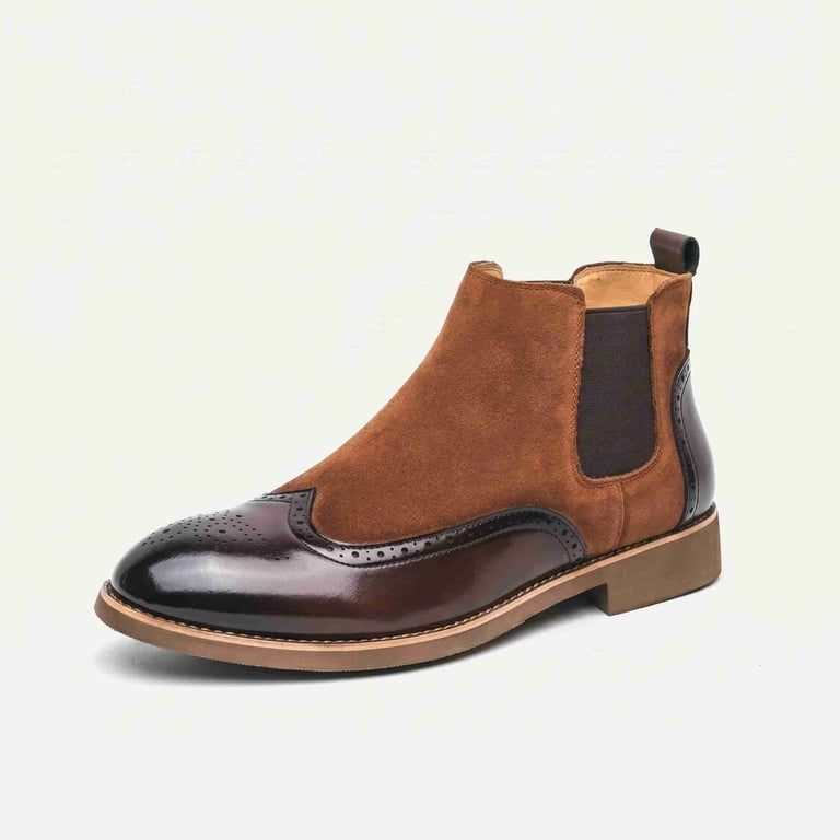 Men\'s Suede Leather Chelsea Ankle Boots Slip On Casual Boots Amazon.com | Santimon Mens Suede Leather Chelsea Zipper  main image 4
