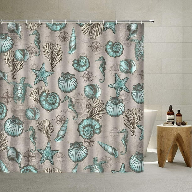 Beach Ocean Shower Curtain Vintage Nautical Bathroom Curtain with Hooks