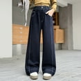thumbnail image 2 of XQYLOS Girls Cotton Baggy Jeans Mid Rise Wide Leg Denim Pants Cute Casual Trousers with Elastic Waistband and Pockets for Juniors, 2 of 9