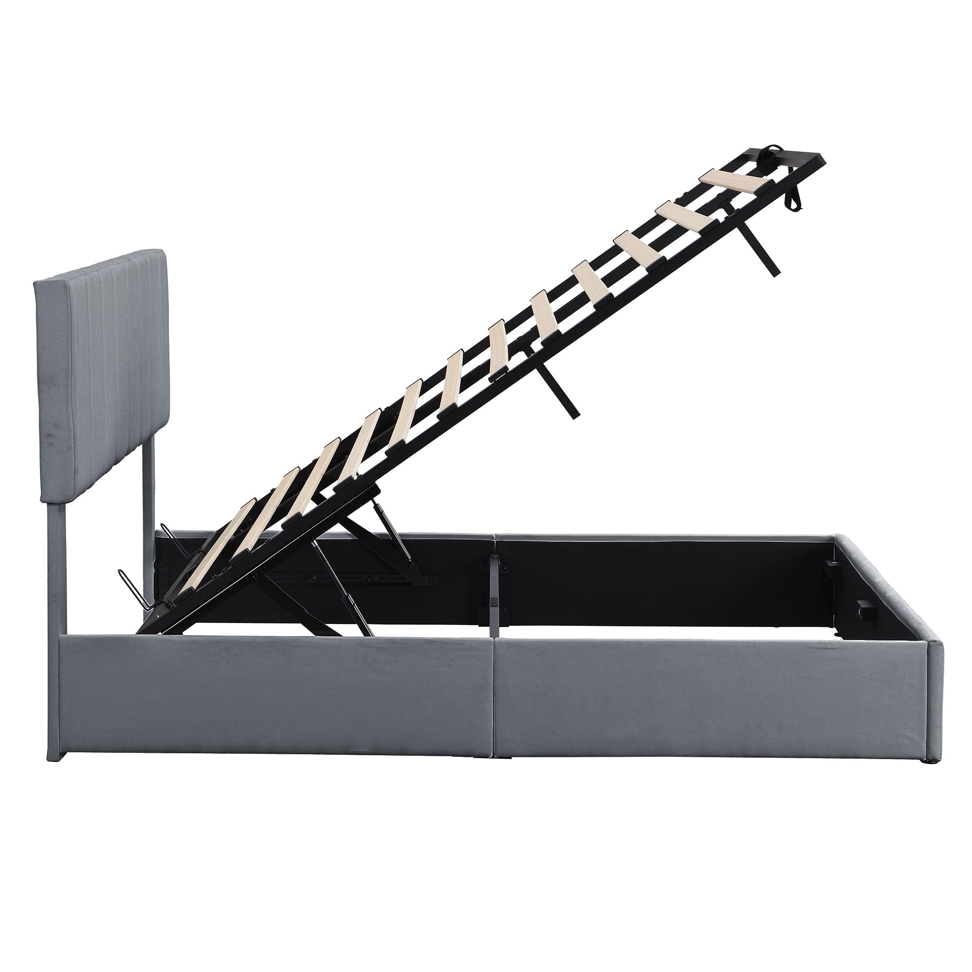 Queen Upholstered Platform Bed 83.5 Inch, Hydraulic Storage System Bed Frame with Linen Fabric Headboard, No Box Spring Needed, Gray