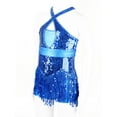 thumbnail image 4 of dPois Girls Halter Neck Sequin Tassel Latin Dance Dress Fringed Bodysuit Salsa Rumba Jazz Ballroom Blue 6, 4 of 7