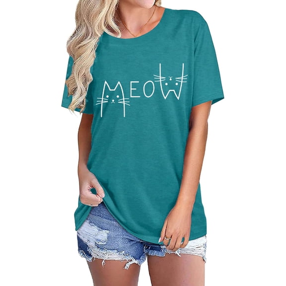 Graphic Tees for Women T-Shirts Cat T Shirts For Women Cute Cat Graphic Tees Cat Lover Shirt Summer Short Sleeve Tops Blue S