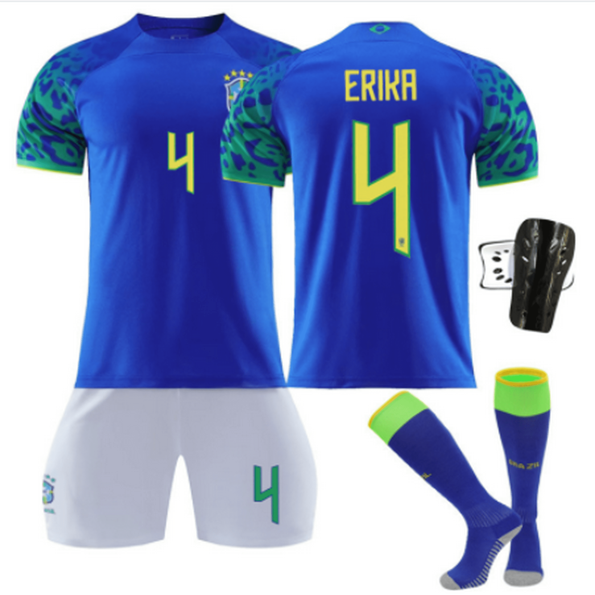2023 New Men s and Women s Brazil away Blue Football Team Jersey suit ERIKA 4 children s Fashion Short sleeve adult sport running Soccer Uniforms set with socks for boys and girls SIZE 16 XXL
