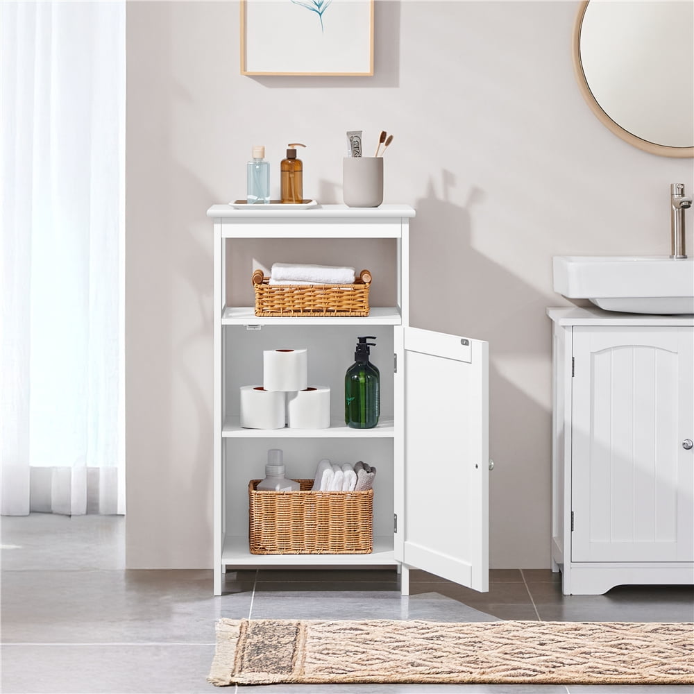 Yaheetech 4-Tier Bathroom Floor Cabinet with Single Door & Adjustable Shelf, White