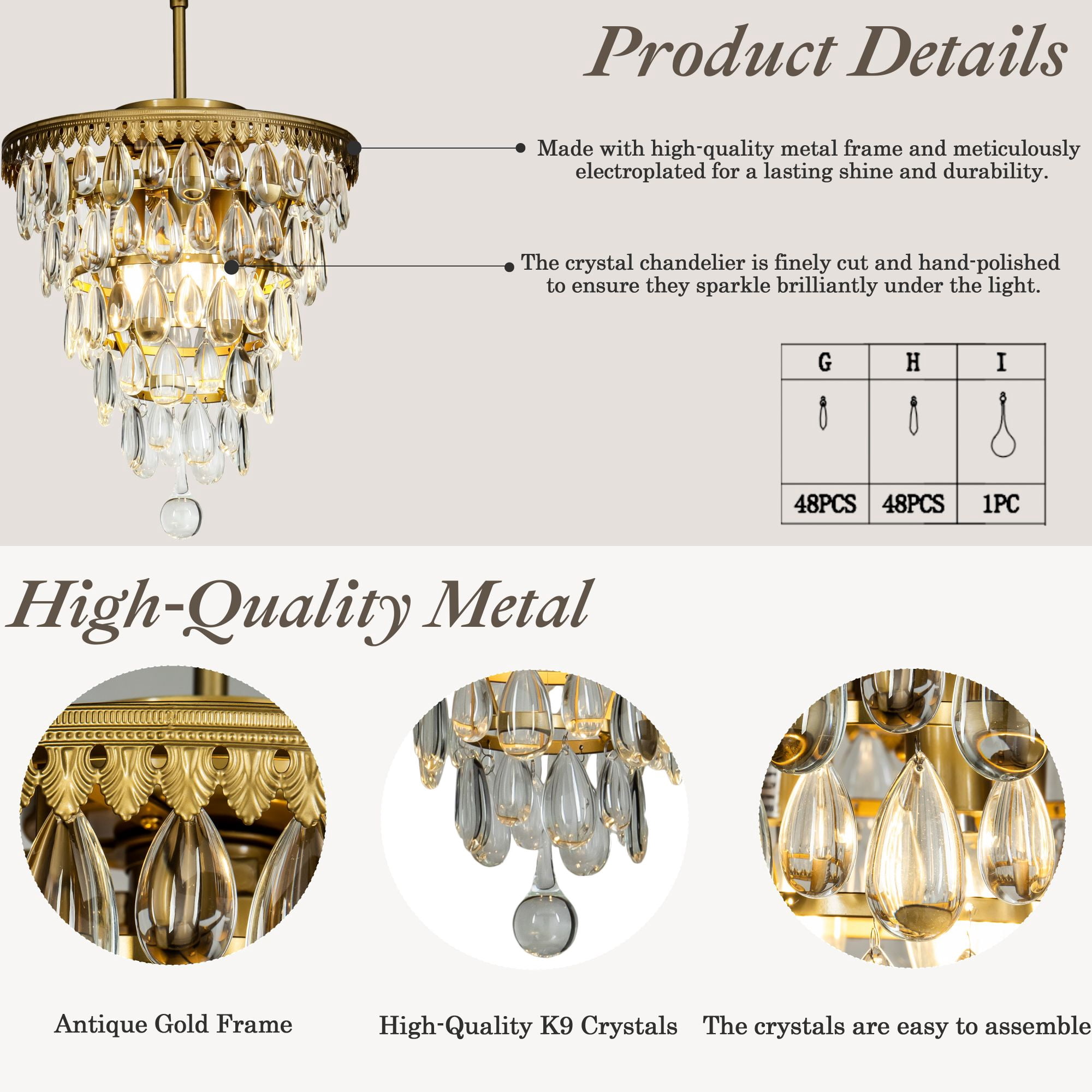 3-Lights Antique Brass Teardrop Flush mount ceiling light with clear bumpy glass