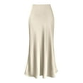 thumbnail image 1 of WILLBEST Robes pour Femmes Jupe Taille Haute en Satin Uni avec Fermeture Éclair, 1 of 2