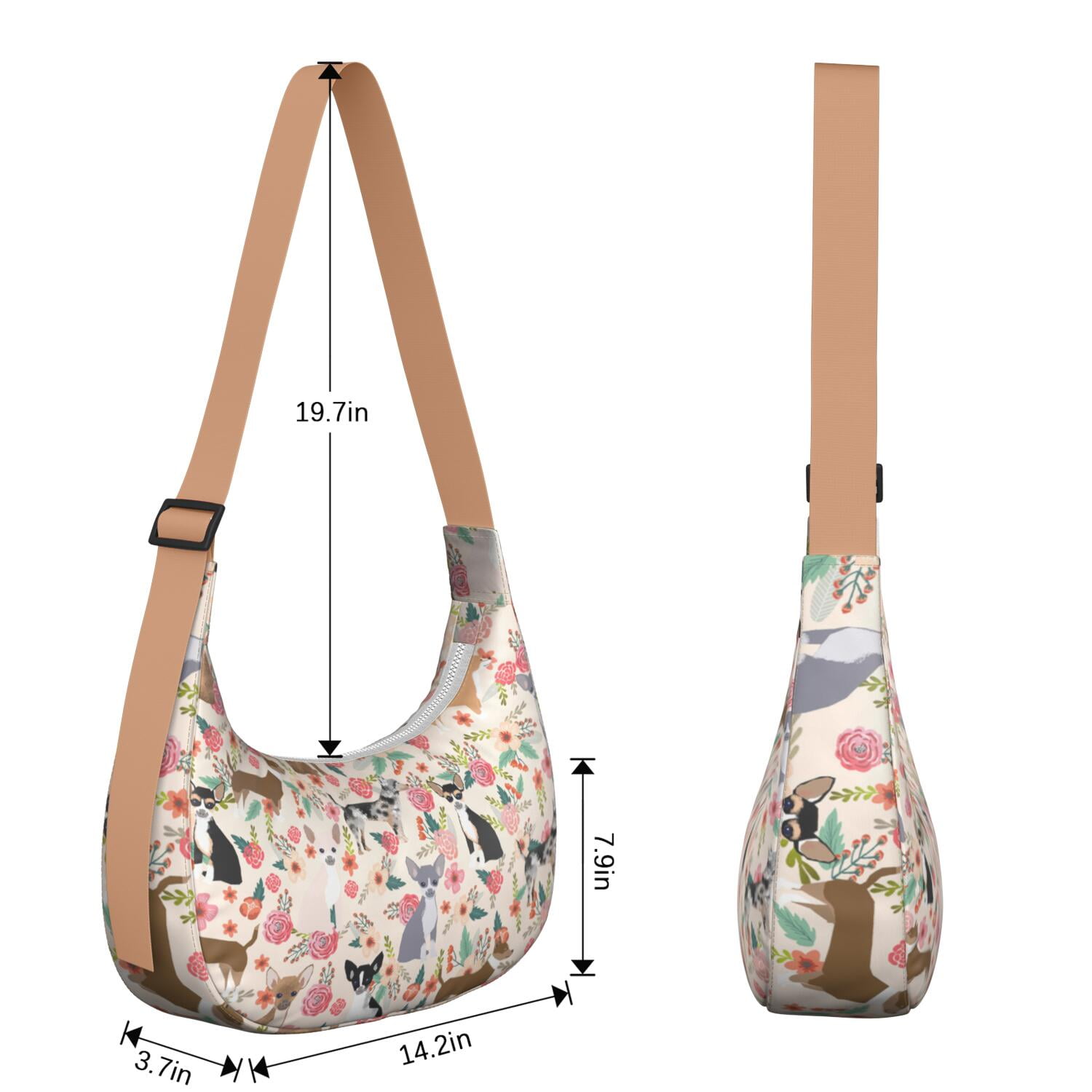 Casual Purse for Women – Adjustable Strap, Smooth Zipper & Reinforced Stitching, Cute puppy pattern, Bone, Artistic dog print, Vintage Style Lightweight Bag