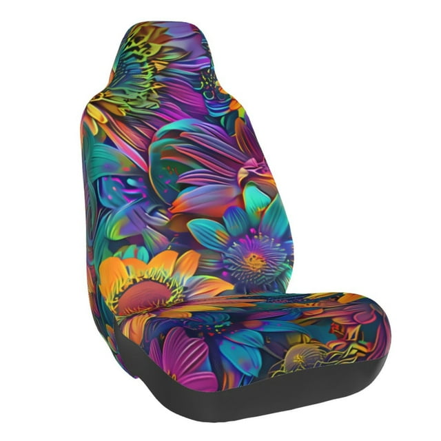 Wukai Psychedelic Sunflowers Full Set Car Seat Covers with Soft Padding Universal Auto Front Seats Protector and Cushion Mat