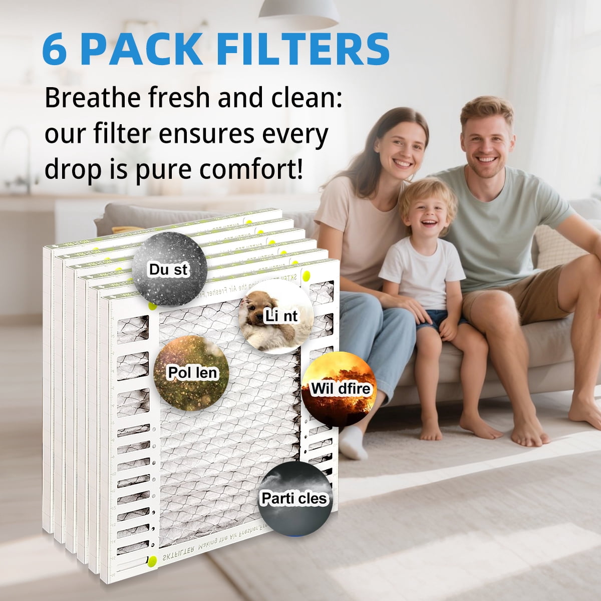 20x25x1 Air Filter AC Furnace MERV 13 Comparable with MPR 1900 FPR 10 HVAC Air Condition cabin Vent Fan Electrostatic Pleated Actual Size 19.49 x 24.49 x 0.75 6 Packs