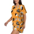 thumbnail image 2 of Uemuo Bold Black and White Leaves Orange Pattern Women's Short-Sleeved Pajama, Button-Front Loungewear, 2-Piece Summer Sleepwear, Elastic Drawstring Shorts-3X-Large, 2 of 7