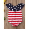 thumbnail image 2 of BemeyourBBs Newborn Baby Girl 4th of July Outfit Summer Bubble Romper Patriotic Independent Day Clothes Ruffle Sleeve Star Stripes Print Bodysuit Playsuit Fourth of July Outfits, 2 of 8