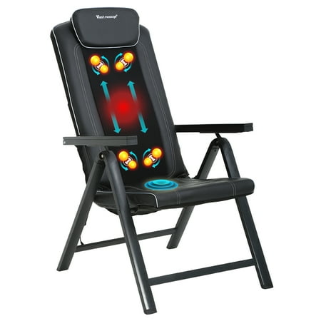 BestMassage Massage Chair Adjustable Shiatsu Kneading Folding Seat Vibration Home Office Portable Back Massager With Heat Function,Black