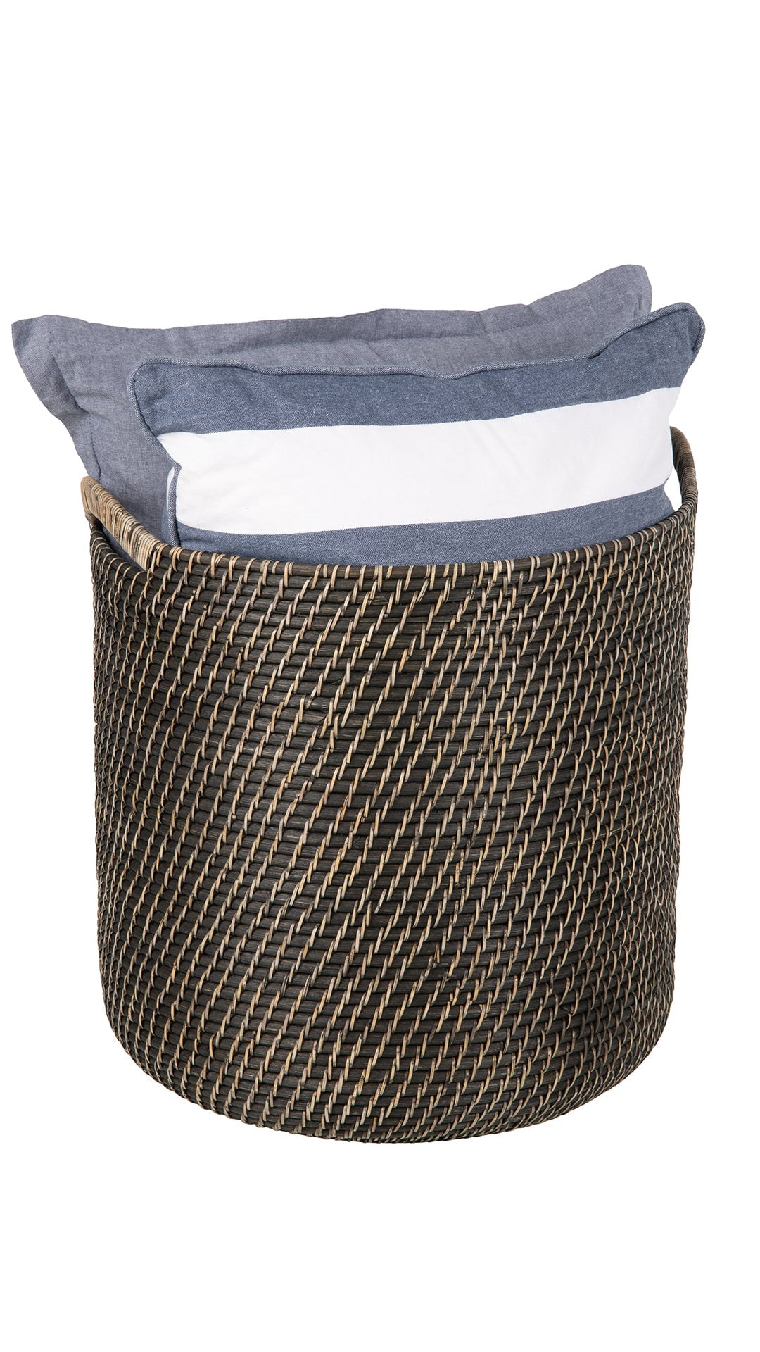 Kouboo Laguna Round Rattan with Ear Handles Basket for Organizing, Living Room, Blankets, Toy Bin, Laundry and Plants, Black Wash