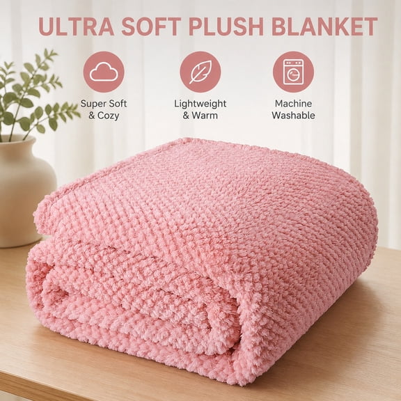 King Size Fuzzy Fleece Blanket for Bed, 90x104 Inch Soft Jacquard Blanket, Lightweight Cozy Throw, All Season Warmth, Plush and Fluffy Pink Bedding Cover