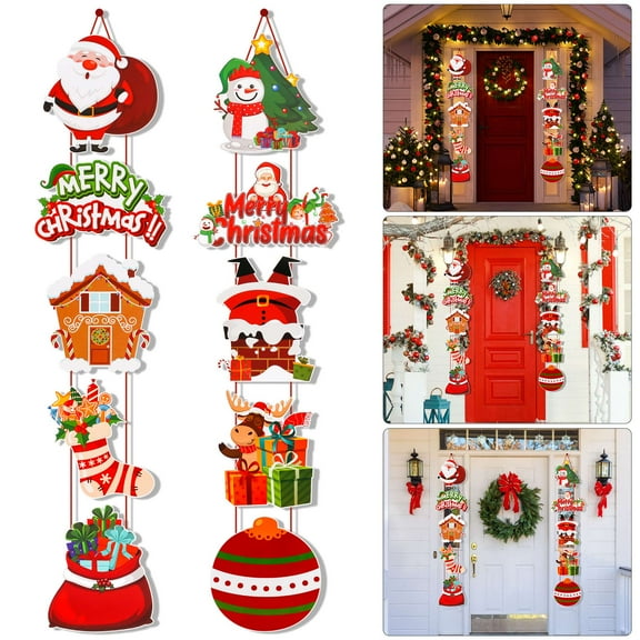 Deago Christmas Banner, Outdoor Porch Signs Christmas Door Couplet Set DIY Xmas Hanging Sign for Home Front Door Porch Wall