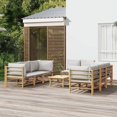 thumbnail image 1 of vidaXL 9 Piece Garden Lounge Set with Light Grey Cushions Bamboo, 1 of 5