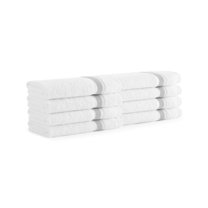 Aston & Arden Eco-Friendly Aegean Wash Cloths (8 Pack), Recycled Ultra Plush Turkish Cotton, 13x13 in., White with Light Grey Striped Woven Dobby