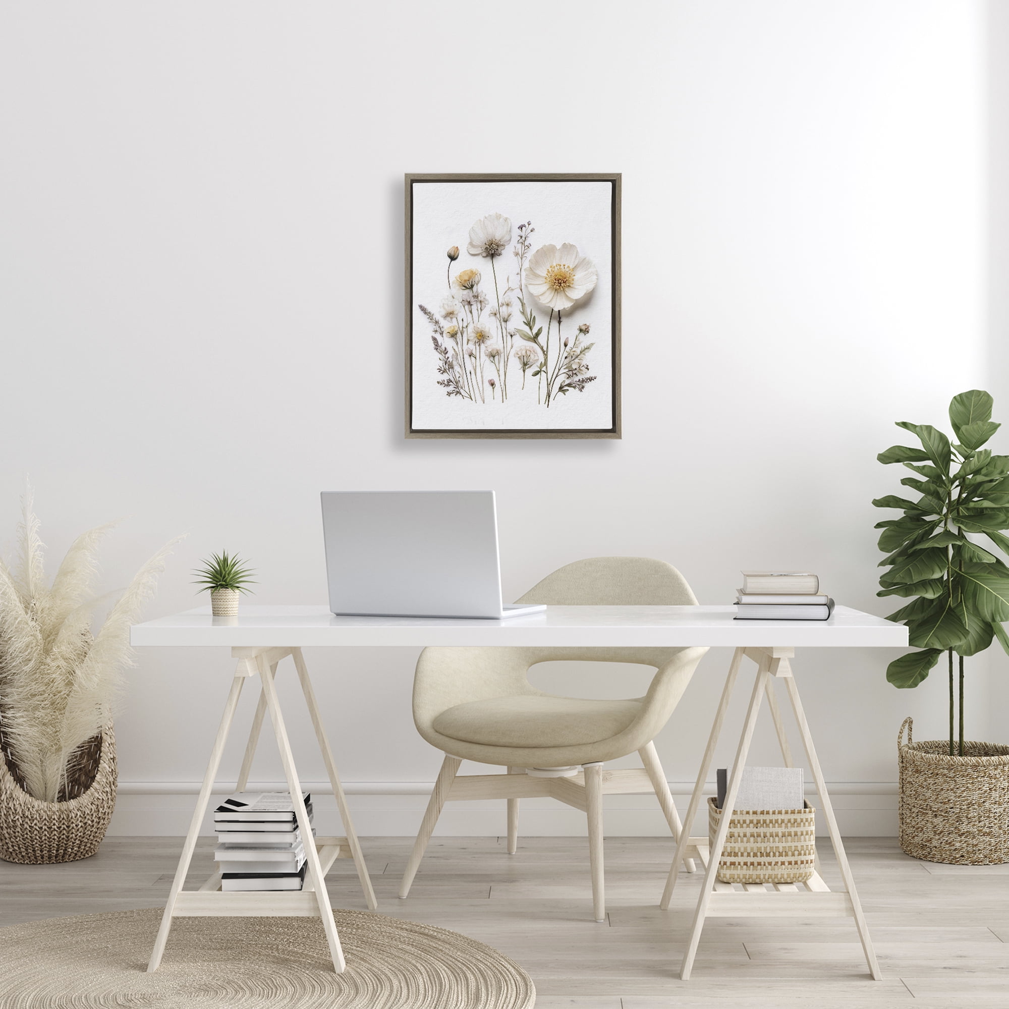 Pressed Bathroom Botanicals Brown Framed Floater Canvas Wall Art, design by Lettered and Lined