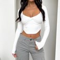 thumbnail image 1 of Camiseta Jersey de punto de ganchillo para mujer, Top corto ajustado, camisa básica ajustada para mujer Kuymtek Blanco T S para Mujer, 1 of 5