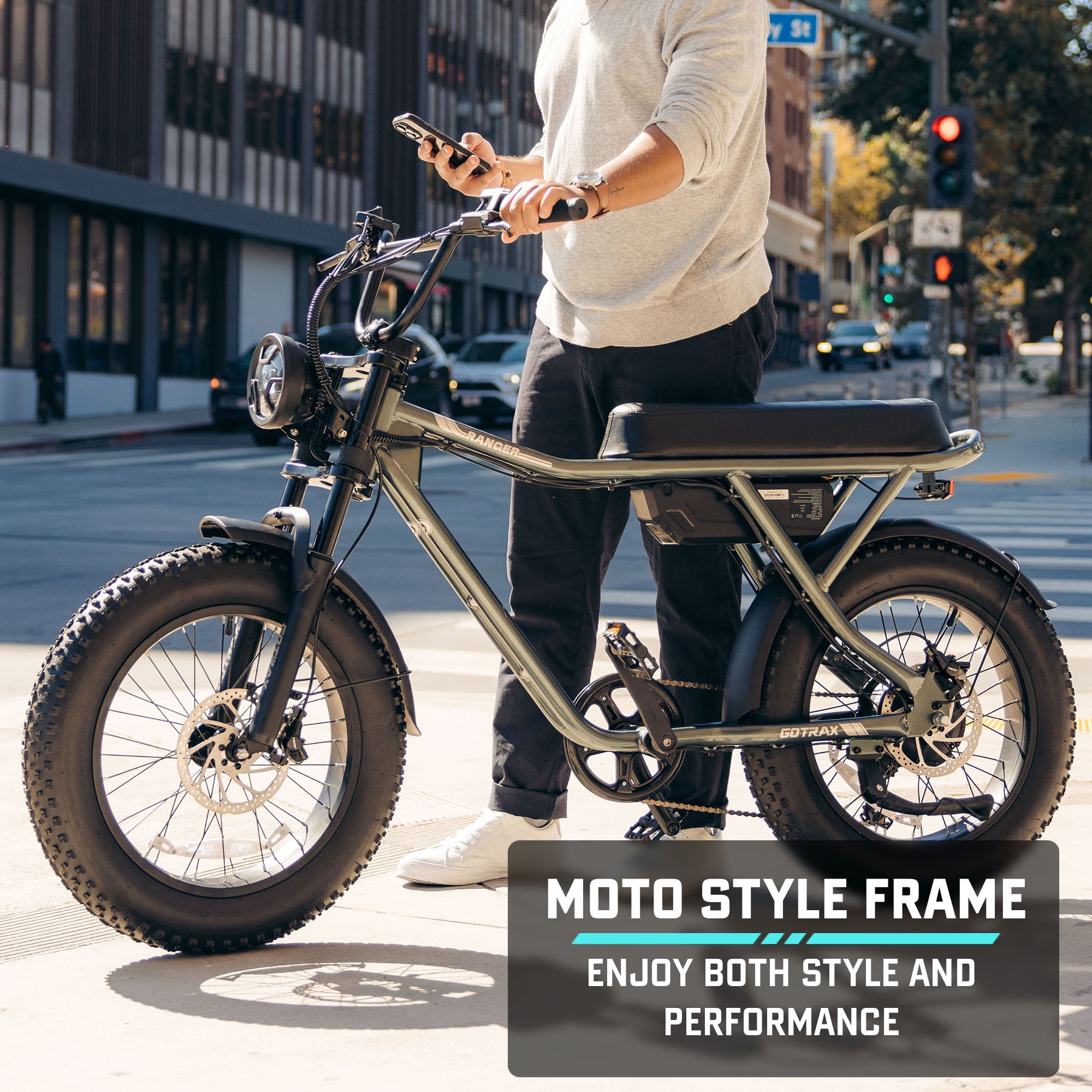GOTRAX Ranger Electric Bike for Adults,20x4" All-Terrain Fat Tires,50-Mile Range, Hydraulic Brakes,Moto-Style eBike