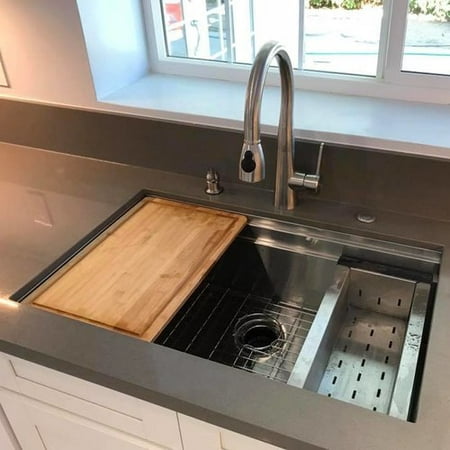 Boann 32 X 20 Undermount Kitchen Sink With Sliding Cutting Board And Colander