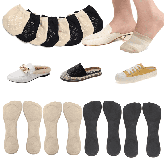 The Invisible Comfort Solutions Kit: No-Show Grip Socks for Flats & Anti-Slip Heel Pads for Pumps