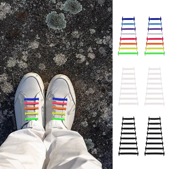16pcs No Tie Silicone Shoelaces for Adults Elastic Shoe Laces for Sneakers Running Shoes Boots Casual Shoes