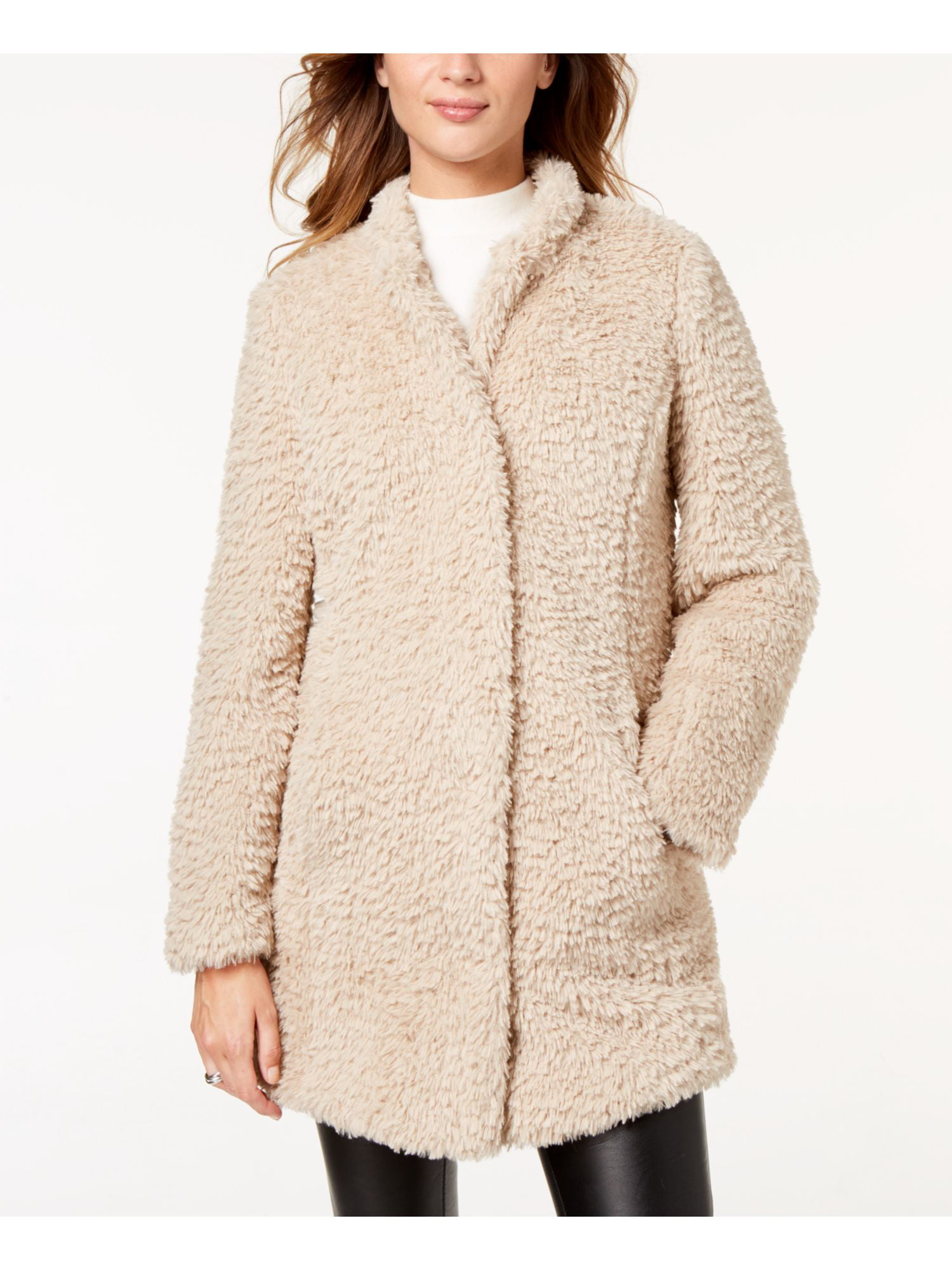 KENNETH COLE Beige Faux Fur Pocketed Coat Size: -