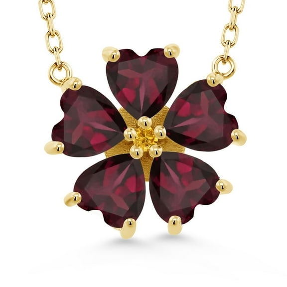 Gem Stone King 18K Yellow Gold Plated Silver Red Rhodolite Garnet and Yellow Created Sapphire Pendant Necklace for Women (3.65 Cttw, Heart Shape 6MM, with 18 inch Chain)