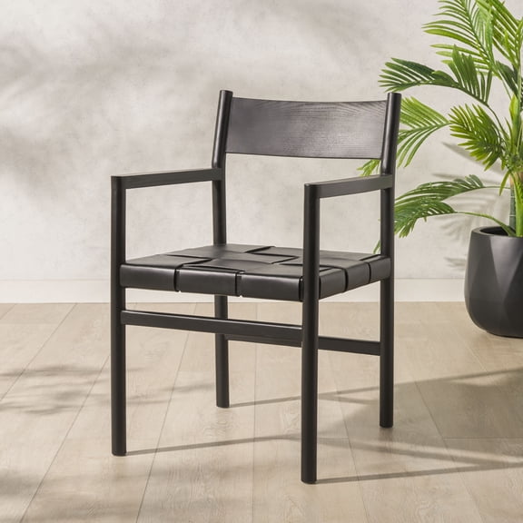 Safavieh Devnie Woven Leather Modern Dining Chair, Black