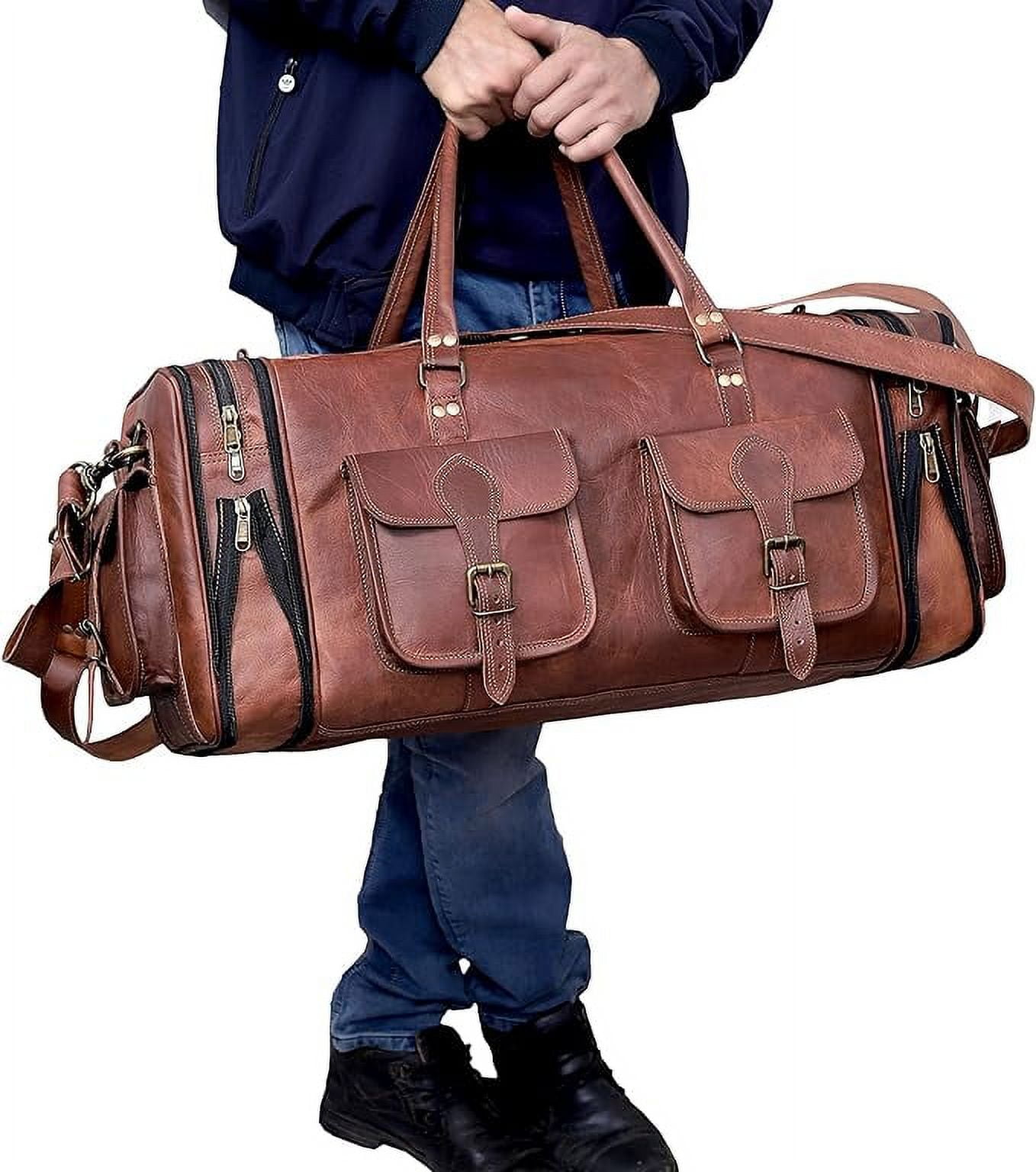 RUZIOON Handmade Vintage Travel Luggage 30 Inch Duffel Gym Sports Bag Weekender Travel Overnight Carry One Duffel Bag For Men (30 inch large)