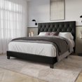 thumbnail image 2 of Home Design Boone Queen Tufted Upholstered Panel Bed with Faux Leather and Padded Headboard, Black, Easy Assembly, 2 of 5