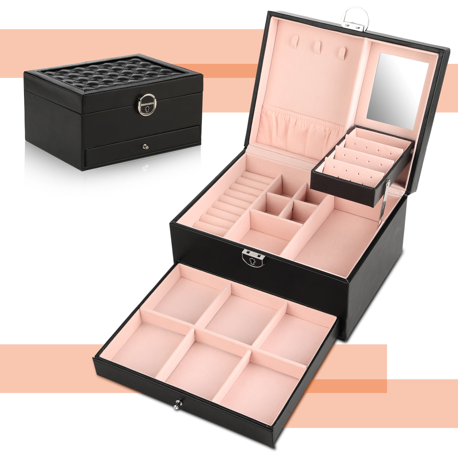 Details about   Homde Jewelry Box for Women Girls with Small Travel Case Mirror Necklace Ring 