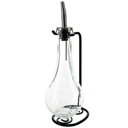 Glass Oil And Vinegar Set Couronne Co Drop Single Oil and Vinegar Glass Cruet Set with Stand, M402-250, 9 inches tall, 8 ounce, 2-Piece ()