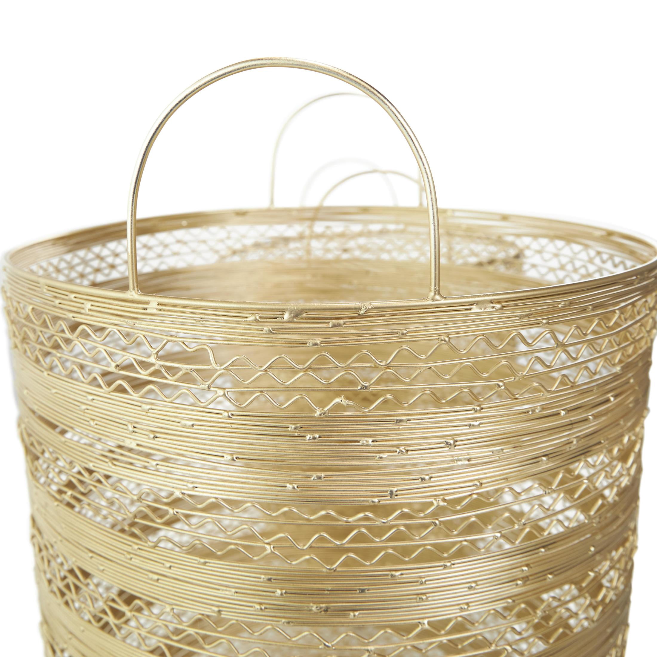 DecMode 17", 15"H Gold Metal Open Frame Wire Storage Basket with Zig Zag Patterns, 2-Pieces