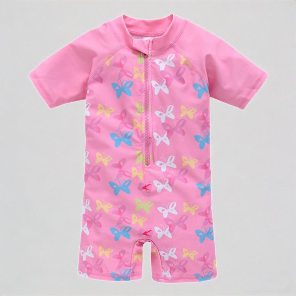 REDARER Toddler Girl's Onesie Swimsuit: Colorful Butterfly Print Half-Sleeve & Zipper – Cute Summer Beach Bathing Swimwear,7-8 Years