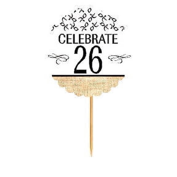 26th Birthday / Anniversary Novelty Burlap Cupcake Decoration Picks -12pack