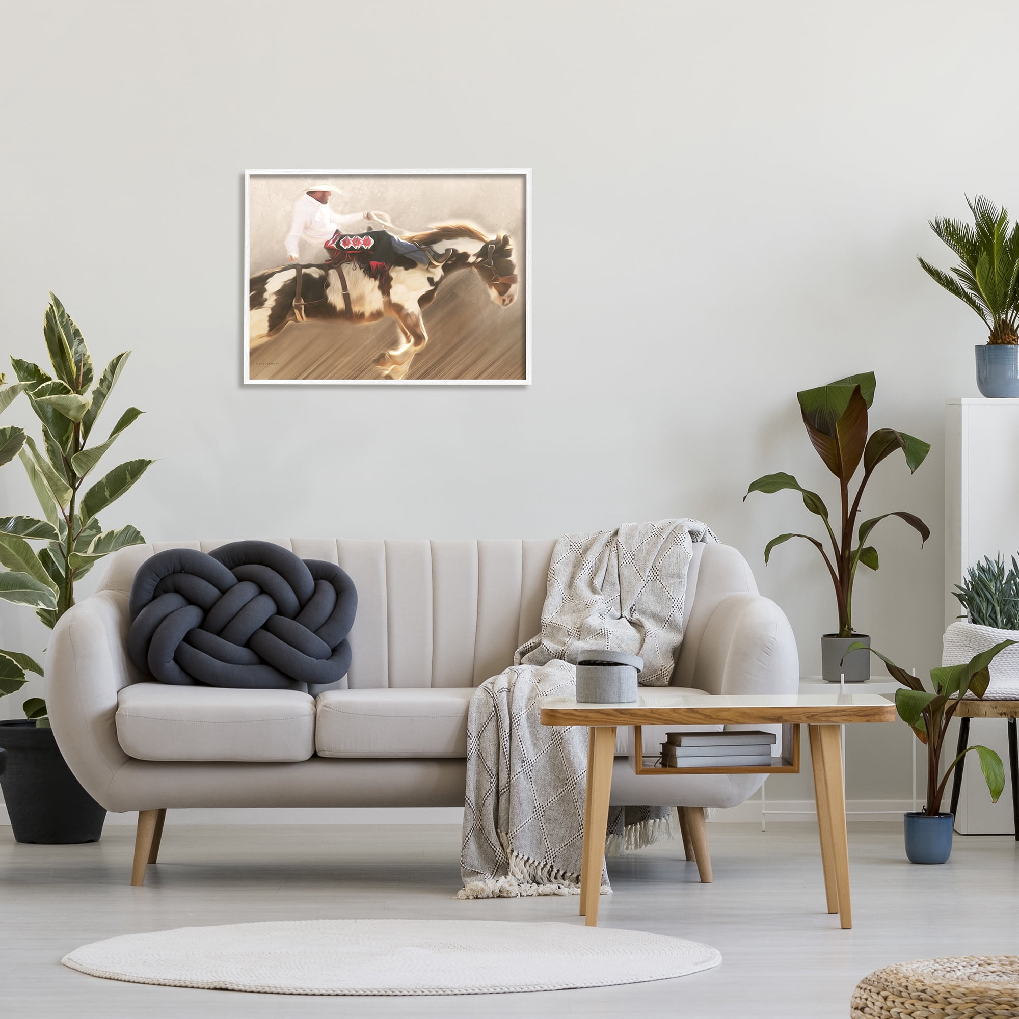 Stupell Industries Cowboy Riding Horse Animals & Insects Painting White Framed Art Print Wall Art, 30 x 24