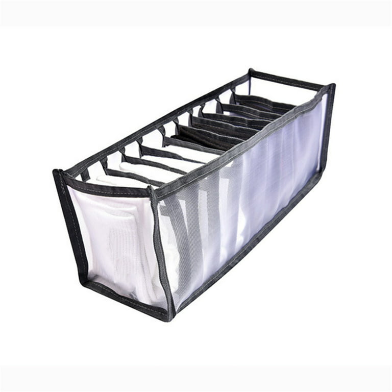 Underwear Drawer Organizer with 6/7/11 Cell Clothes Nylon Dividers Storage  Boxes for Bra Socks Panties-Gray
