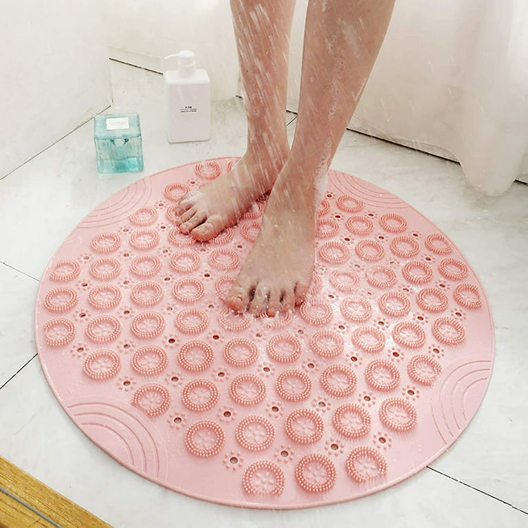 Forzero Textured Surface Round Non Slip Shower Mat Anti Slip Bath Mats with Drain Hole in Middle for Shower Stall,Bathroom Floor,Showers 22 x 22 Inches Pink