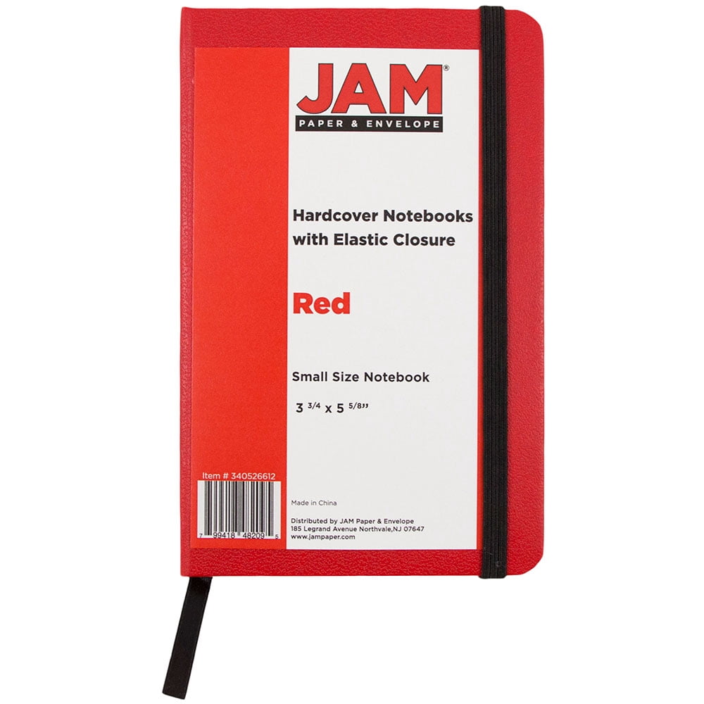 JAM Paper Hardcover Notebook with Elastic Band, 1/Pack, Red, Small, 3 3/4 x 5 5/8, 100 Lined Sheets